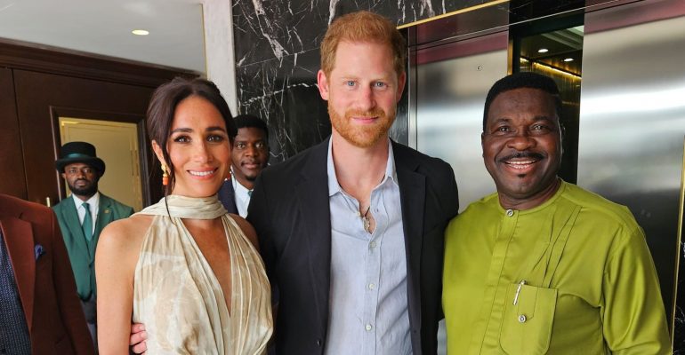 BRITISH ROYAL FAMILY, THE DUKE AND DUCHESS OF SUSSES, PRINCE HARRY AND HIS WIFE, MEGHAN. THEY WERE RECEIVED AT THE DELBOROUGH, LAGOS, BY DISTINGUISHED NIGERIANS